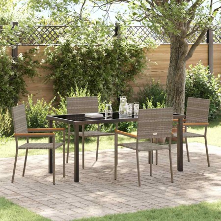 Conjunto de Comedor de Jardín 5 pcs Gris Poliratán