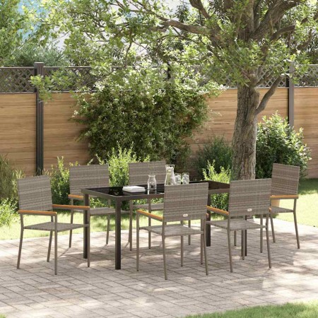 Conjunto de Comedor de Jardín 7 pcs Gris Poliratán