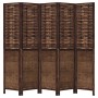 Biombo separador de 5 paneles madera paulownia marrón oscuro