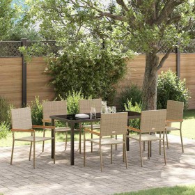Conjunto de Comedor de Jardín 7 pcs Beige Poliratán