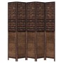 Biombo separador de 5 paneles madera paulownia marrón oscuro