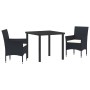 Conjunto de Comedor de Jardín con cojín 3 pcs Negro Poliratán