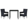 Conjunto de Comedor de Jardín con cojín 3 pcs Negro Poliratán