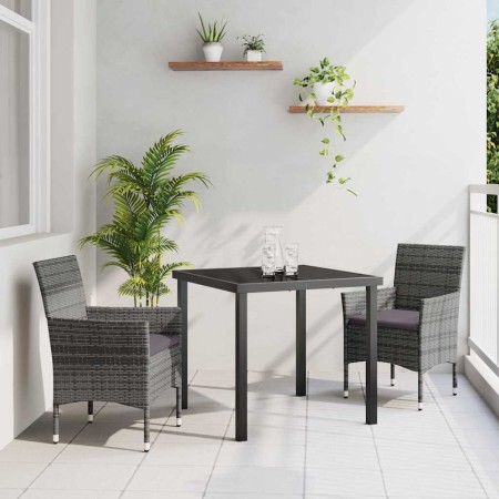 Conjunto de Comedor de Jardín con cojín 3 pcs Gris Poliratán