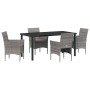 Conjunto de Comedor de Jardín con cojín 5 pcs Gris Poliratán