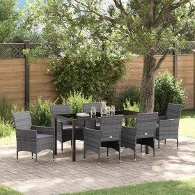 Conjunto de Comedor de Jardín con cojín 7 pcs Gris Poliratán