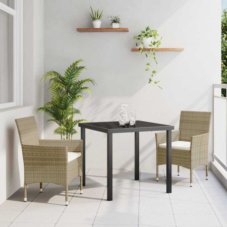 Conjunto de Comedor de Jardín con cojín 3 pcs Beige Poliratán