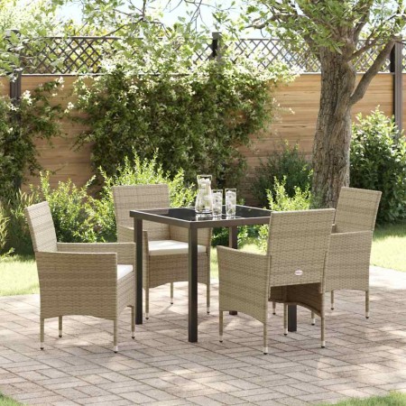 Conjunto de Comedor de Jardín con cojín 5 pcs Beige Poliratán
