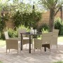 Conjunto de Comedor de Jardín con cojín 5 pcs Beige Poliratán