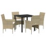 Conjunto de Comedor de Jardín con cojín 5 pcs Beige Poliratán