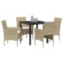 Conjunto de Comedor de Jardín con cojín 5 pcs Beige Poliratán