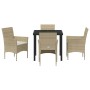 Conjunto de Comedor de Jardín con cojín 5 pcs Beige Poliratán