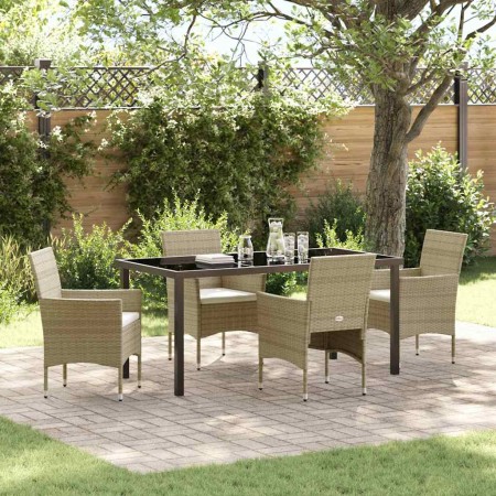 Conjunto de Comedor de Jardín con cojín 5 pcs Beige Poliratán