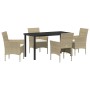 Conjunto de Comedor de Jardín con cojín 5 pcs Beige Poliratán