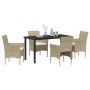 Conjunto de Comedor de Jardín con cojín 5 pcs Beige Poliratán