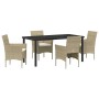Conjunto de Comedor de Jardín con cojín 5 pcs Beige Poliratán