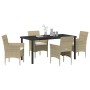 Conjunto de Comedor de Jardín con cojín 5 pcs Beige Poliratán