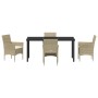 Conjunto de Comedor de Jardín con cojín 5 pcs Beige Poliratán