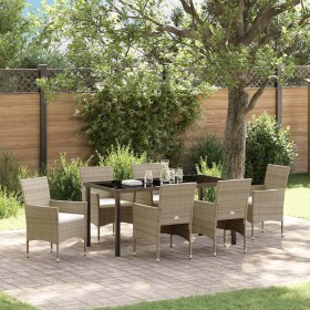 Conjunto de Comedor de Jardín con cojín 7 pcs Beige Poliratán