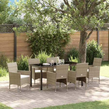 Conjunto de Comedor de Jardín con cojín 7 pcs Beige Poliratán