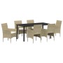 Conjunto de Comedor de Jardín con cojín 7 pcs Beige Poliratán