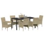 Conjunto de Comedor de Jardín con cojín 7 pcs Beige Poliratán