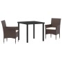 Conjunto de Comedor de Jardín con cojín 3 pcs Marrón Poliratán