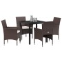 Conjunto de Comedor de Jardín con cojín 5 pcs Marrón Poliratán