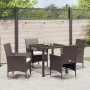 Conjunto de Comedor de Jardín con cojín 5 pcs Marrón Poliratán
