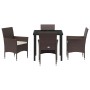 Conjunto de Comedor de Jardín con cojín 5 pcs Marrón Poliratán
