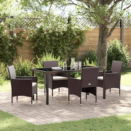 Conjunto de Comedor de Jardín con cojín 5 pcs Marrón Poliratán