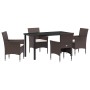 Conjunto de Comedor de Jardín con cojín 5 pcs Marrón Poliratán