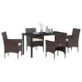 Conjunto de Comedor de Jardín con cojín 5 pcs Marrón Poliratán
