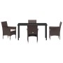 Conjunto de Comedor de Jardín con cojín 5 pcs Marrón Poliratán