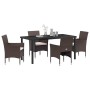 Conjunto de Comedor de Jardín con cojín 5 pcs Marrón Poliratán