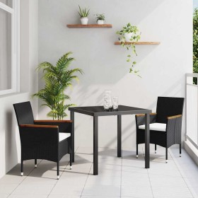 Conjunto de Comedor de Jardín con cojín 3 pcs Negro Poliratán