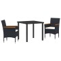 Conjunto de Comedor de Jardín con cojín 3 pcs Negro Poliratán