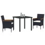 Conjunto de Comedor de Jardín con cojín 3 pcs Negro Poliratán