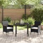 Conjunto de Comedor de Jardín con cojín 3 pcs Negro Poliratán