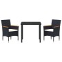 Conjunto de Comedor de Jardín con cojín 3 pcs Negro Poliratán