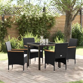Conjunto de Comedor de Jardín con cojín 5 pcs Negro Poliratán