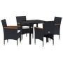 Conjunto de Comedor de Jardín con cojín 5 pcs Negro Poliratán