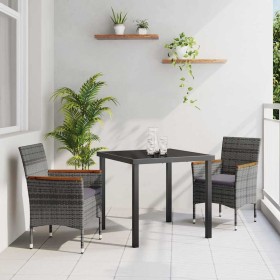 Conjunto de Comedor de Jardín con cojín 3 pcs Gris Poliratán