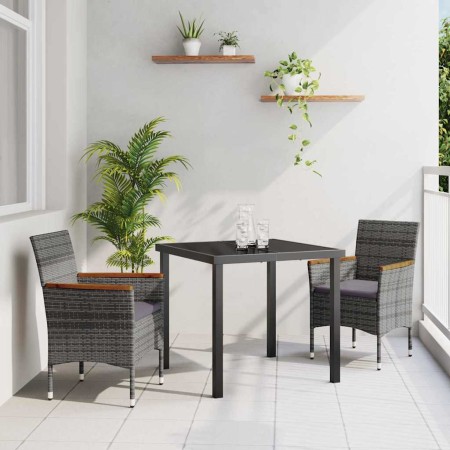 Conjunto de Comedor de Jardín con cojín 3 pcs Gris Poliratán