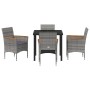 Conjunto de Comedor de Jardín con cojín 5 pcs Gris Poliratán