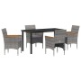 Conjunto de Comedor de Jardín con cojín 5 pcs Gris Poliratán