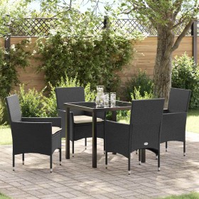 Conjunto de Comedor de Jardín con cojín 5 pcs Negro Poliratán