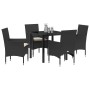 Conjunto de Comedor de Jardín con cojín 5 pcs Negro Poliratán
