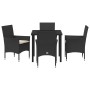 Conjunto de Comedor de Jardín con cojín 5 pcs Negro Poliratán