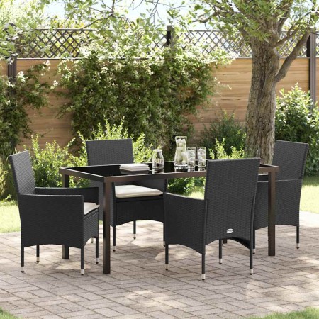 Conjunto de Comedor de Jardín con cojín 5 pcs Negro Poliratán